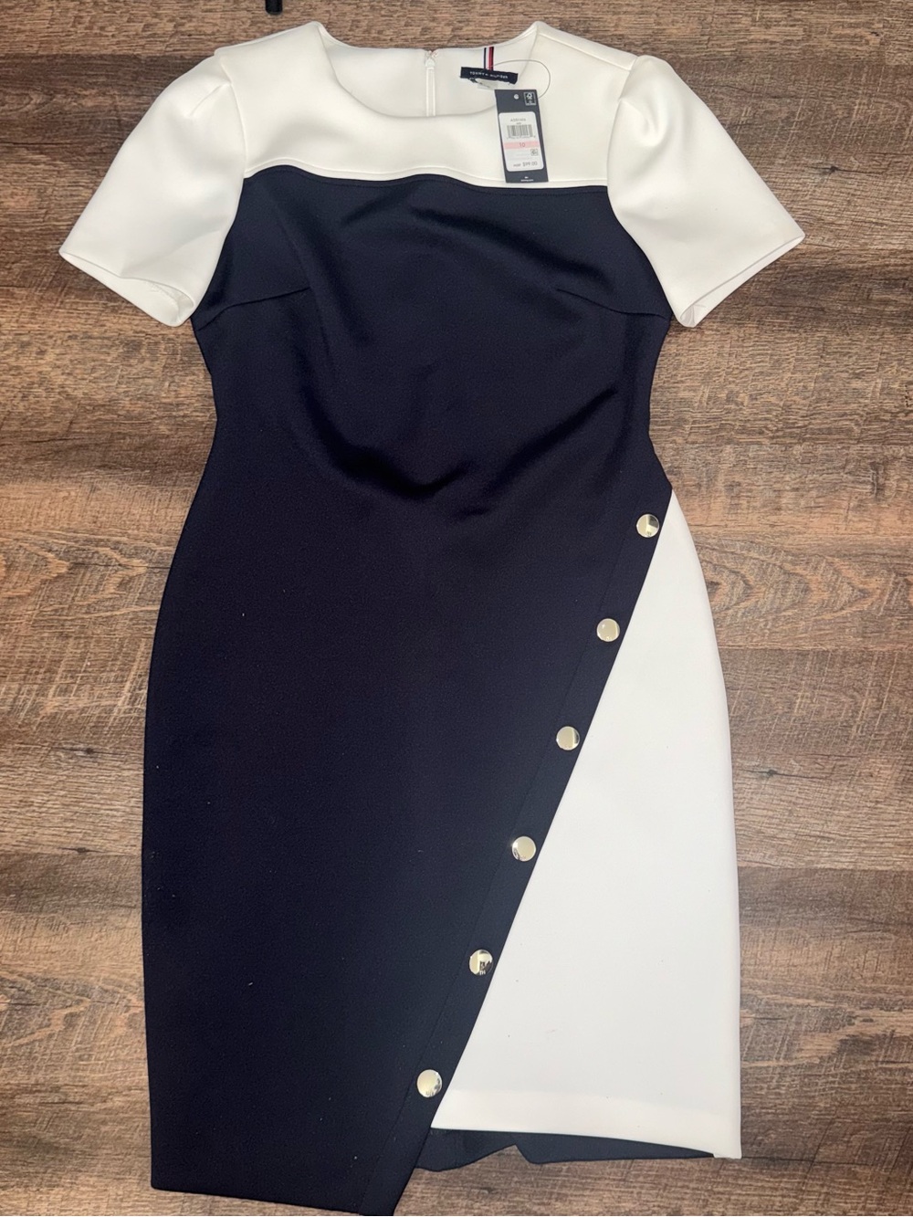 Tommy Hilfiger Black & White Colorblock Asymmetric Dress Women’s Size 10 NWT